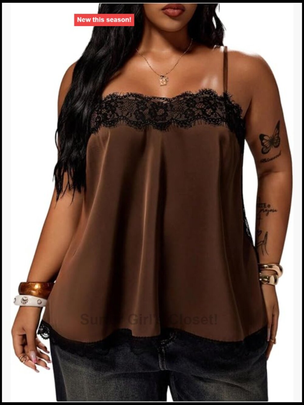 Plus Size Satin Lace Trim Camisole Sleeveless Club Top